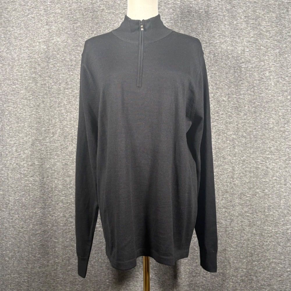 Nordstrom Mens Shop Black Merino Wool CoolMax Quarter Zip Sweater Medium